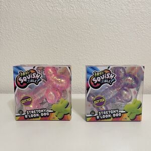 JA-RU Irre-Squish-tible Stretchy B'Loon Dog Toy Lot of 2 Pink Purple Glitter NEW